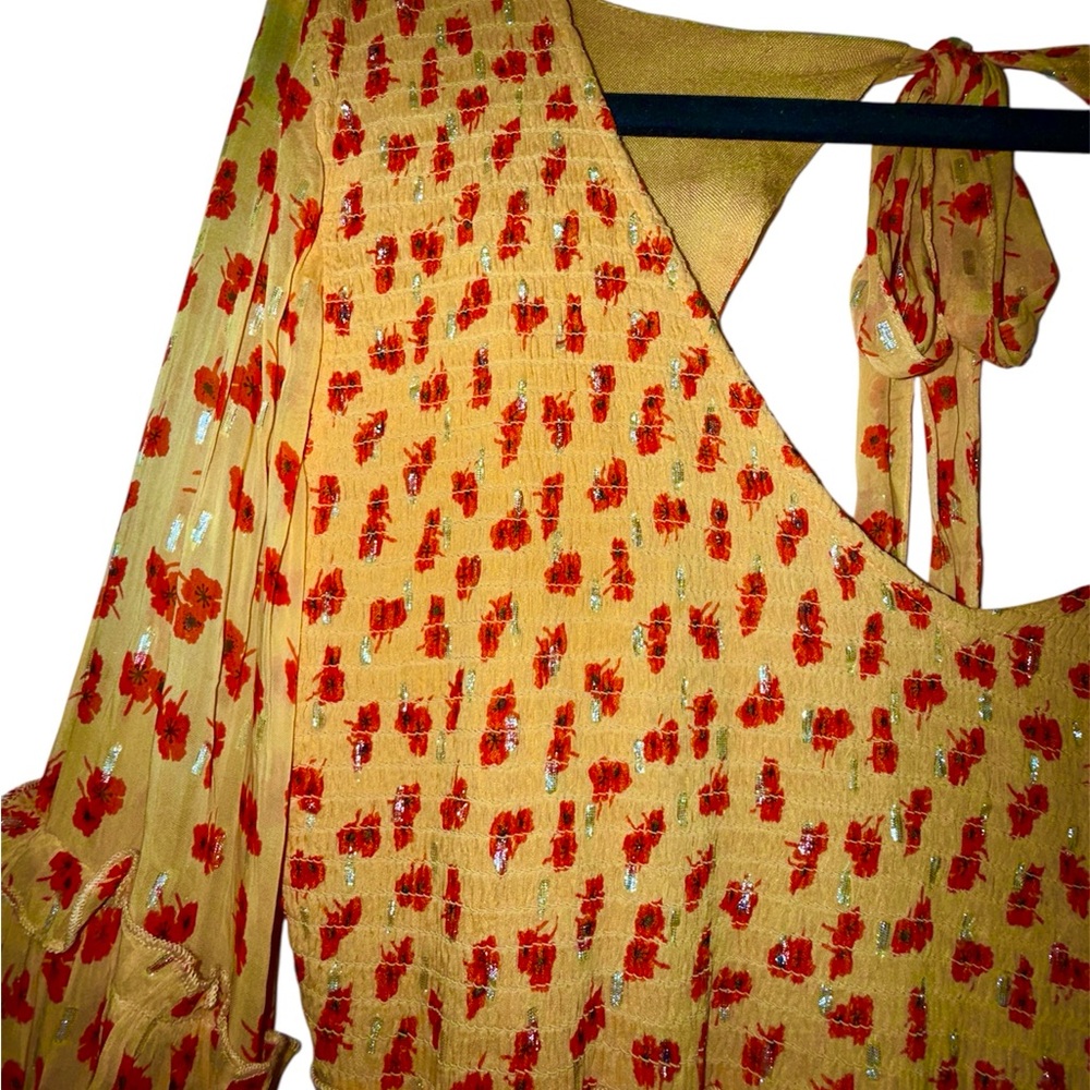 Free People Long Sleeve smocked open back orange 🍊 Floral Dress - Picture 8 of 11